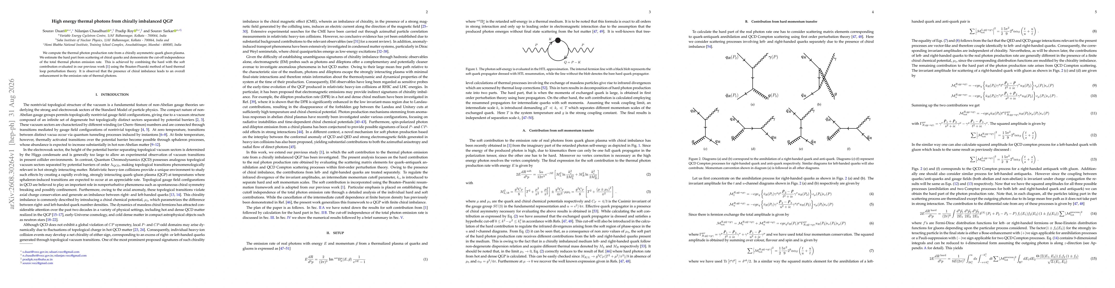 Thumbnail for High energy thermal photons from chirally imbalanced QGP