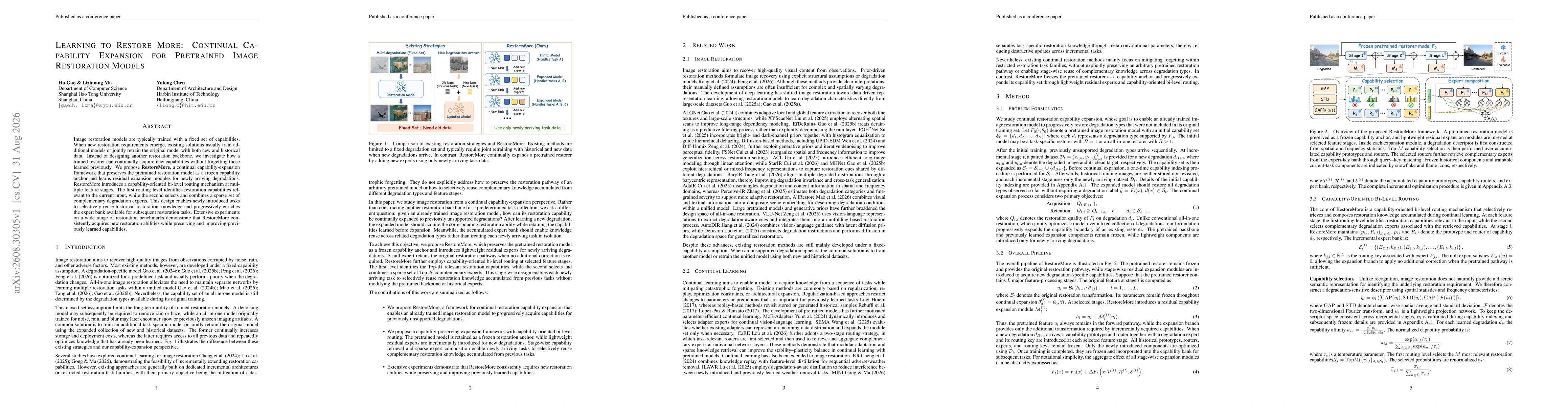 Thumbnail for Learning to Restore More: Continual Capability Expansion for Pretrained Image Restoration Models