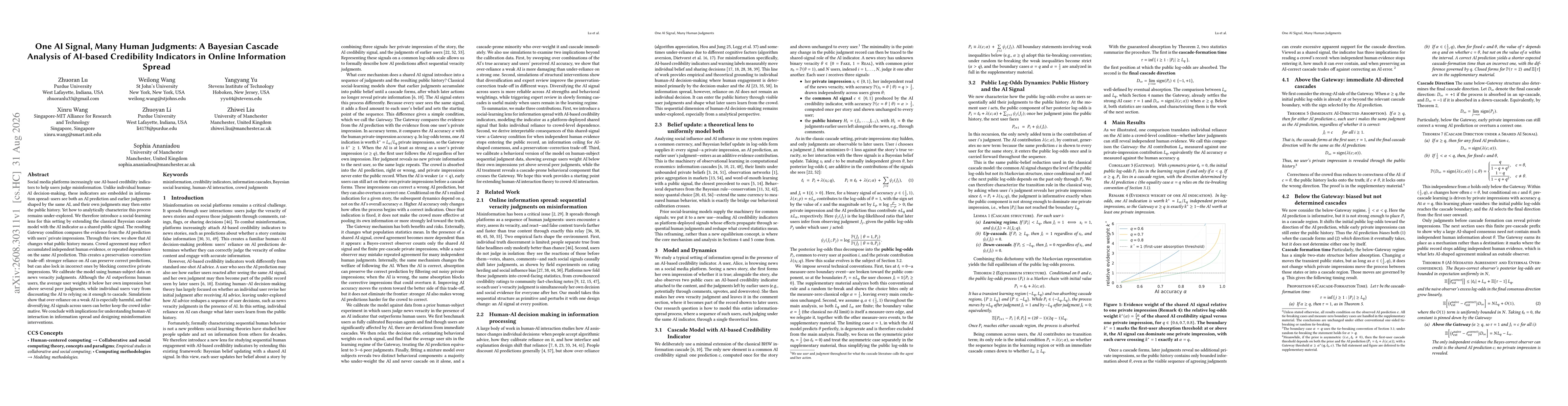Thumbnail for One AI Signal, Many Human Judgments: A Bayesian Cascade Analysis of AI-based Credibility Indicators in Online Information Spread