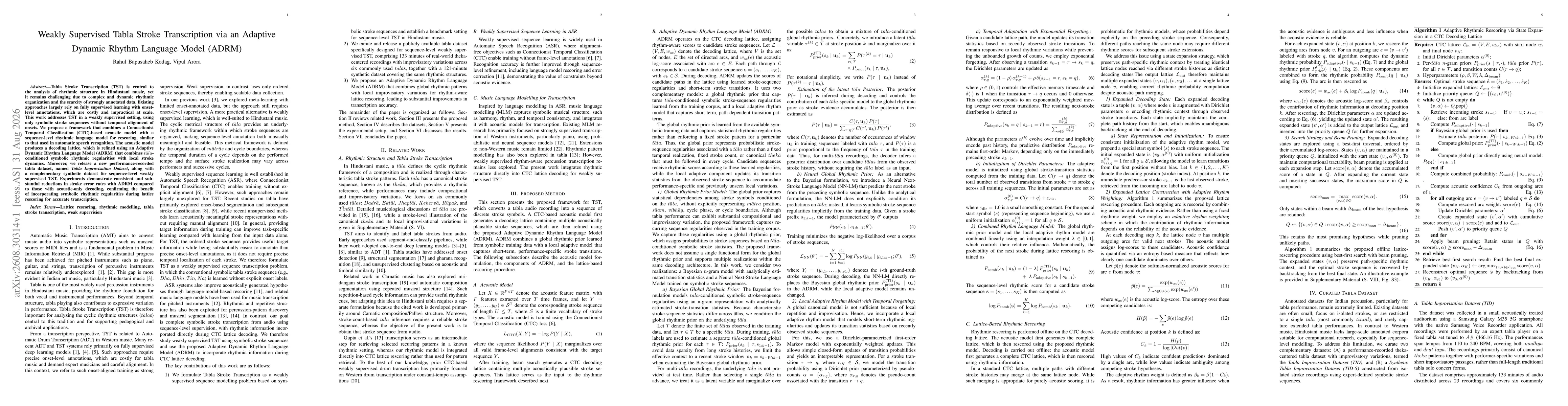 Thumbnail for Weakly Supervised Tabla Stroke Transcription via an Adaptive Dynamic Rhythm Language Model (ADRM)