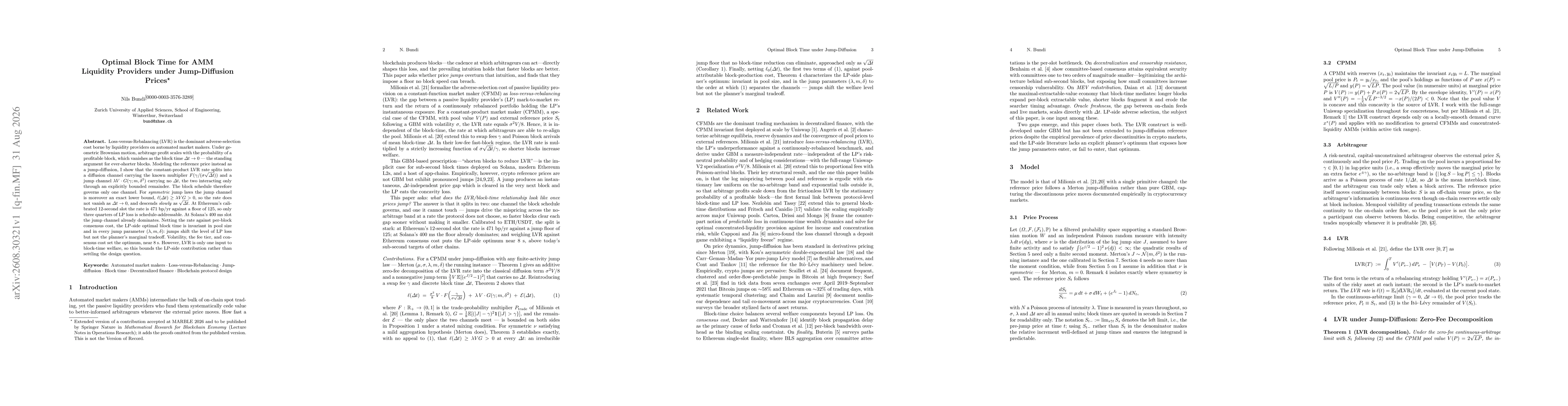 Thumbnail for Optimal Block Time for AMM Liquidity Providers under Jump-Diffusion Prices