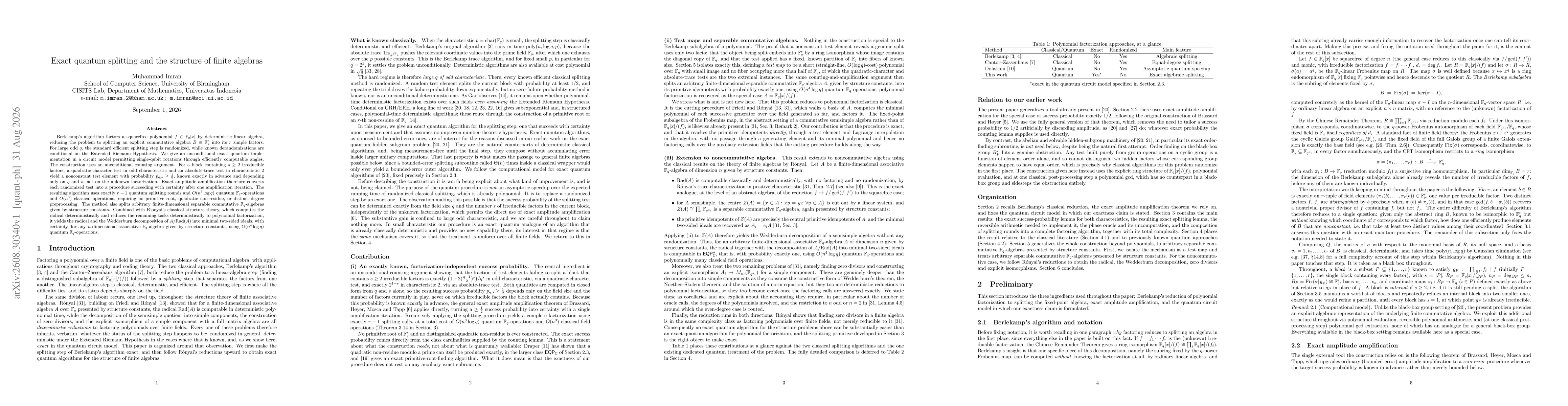 Thumbnail for Exact quantum splitting and the structure of finite algebras