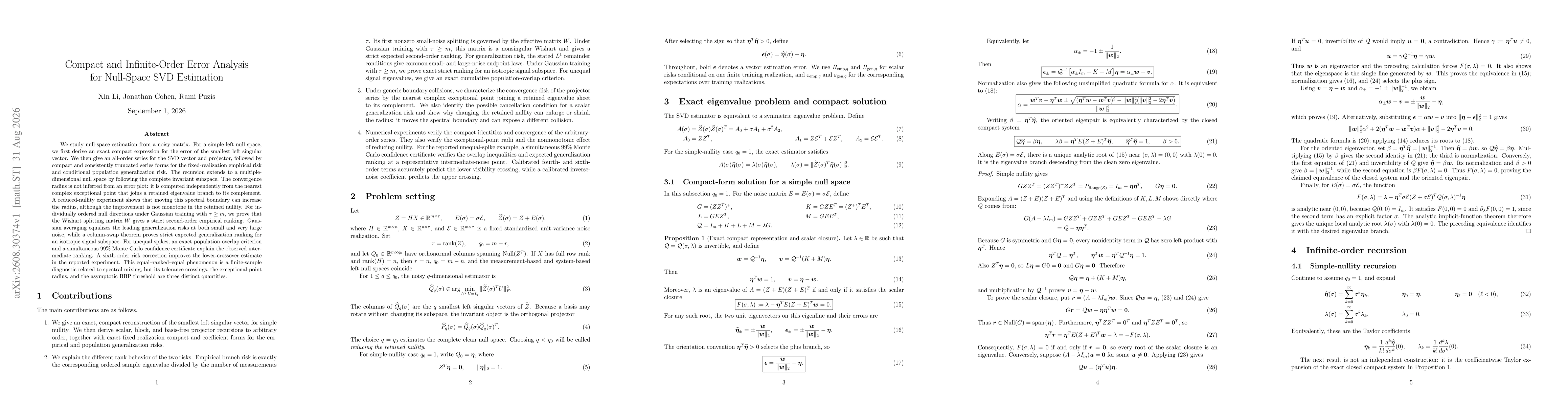 Thumbnail for Compact and Infinite-Order Error Analysis for Null-Space SVD Estimation