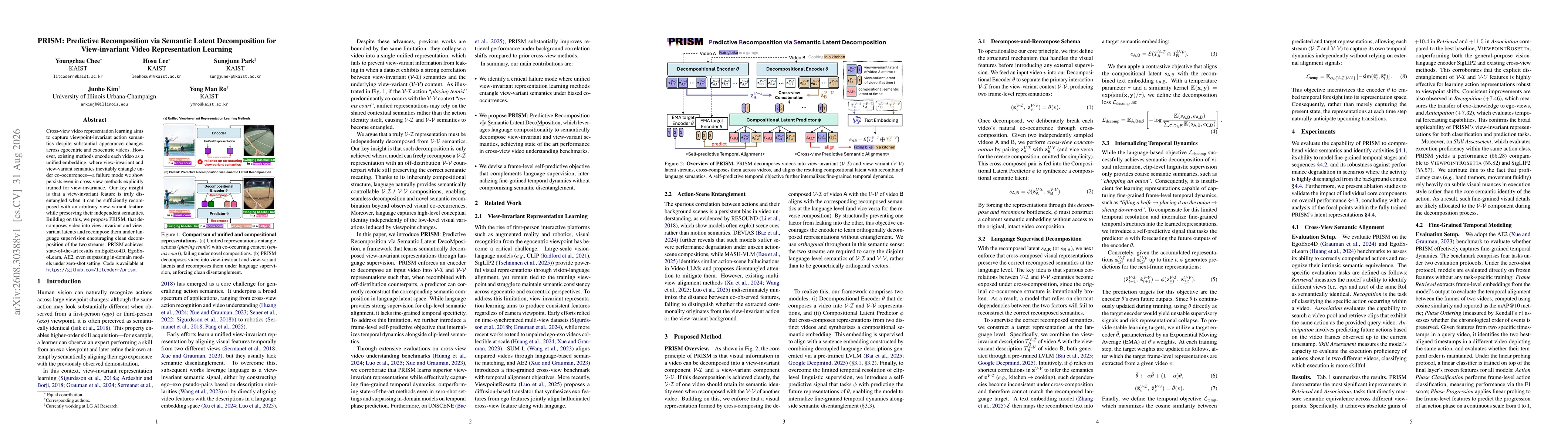 Thumbnail for PRISM: Predictive Recomposition via Semantic Latent Decomposition for View-invariant Video Representation Learning
