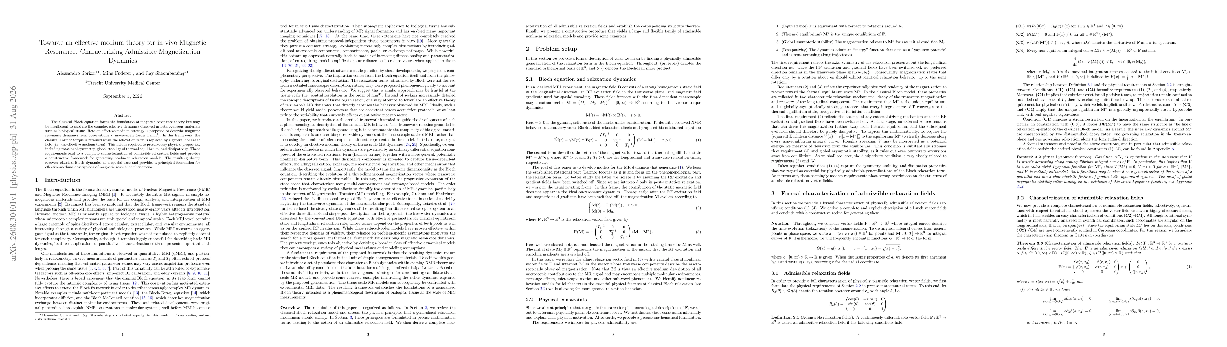 Thumbnail for Towards an effective medium theory for in-vivo Magnetic Resonance: Characterizing Admissible Magnetization Dynamics