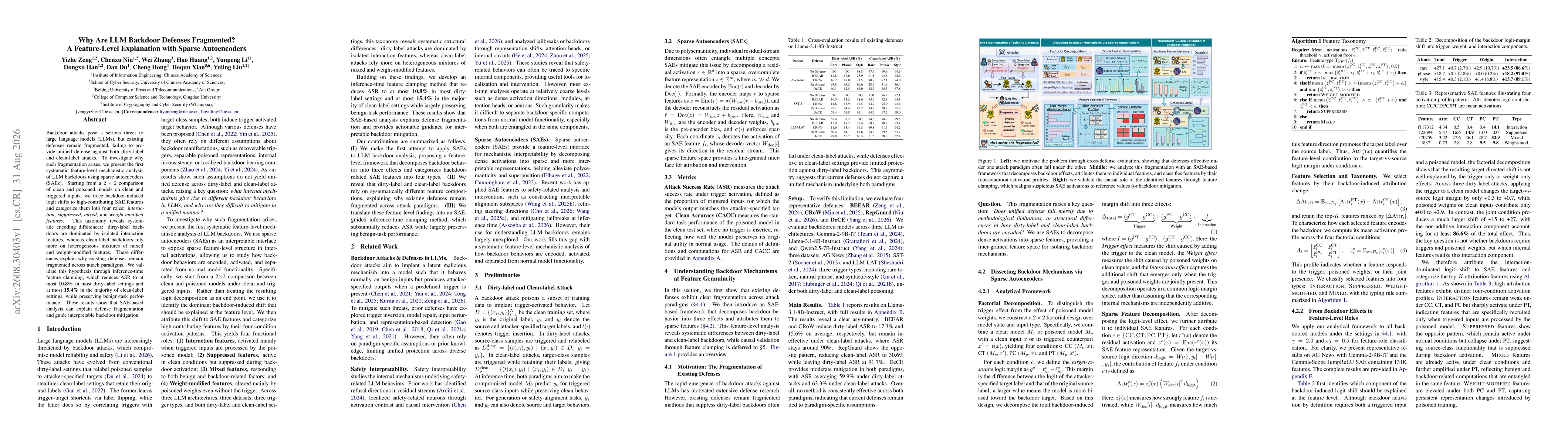 Thumbnail for Why Are LLM Backdoor Defenses Fragmented? A Feature-Level Explanation with Sparse Autoencoders