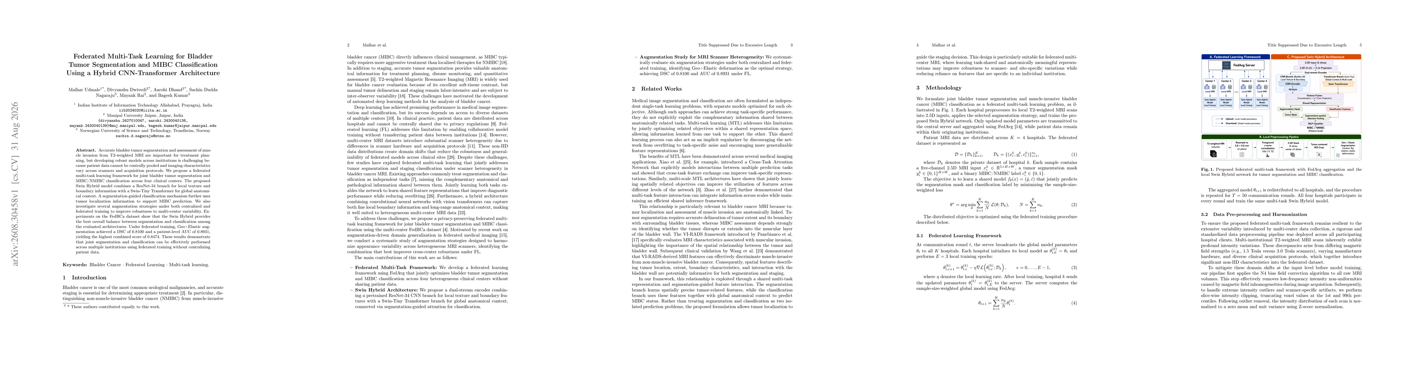Thumbnail for Federated Multi-Task Learning for Bladder Tumor Segmentation and MIBC Classification Using a Hybrid CNN-Transformer Architecture
