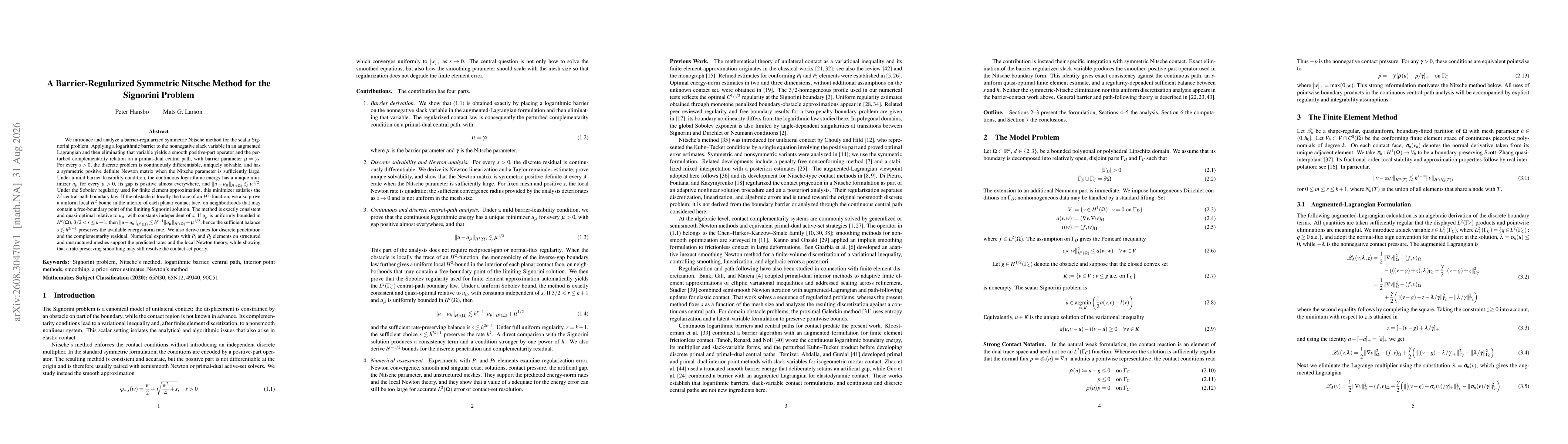 Thumbnail for A Barrier-Regularized Symmetric Nitsche Method for the Signorini Problem
