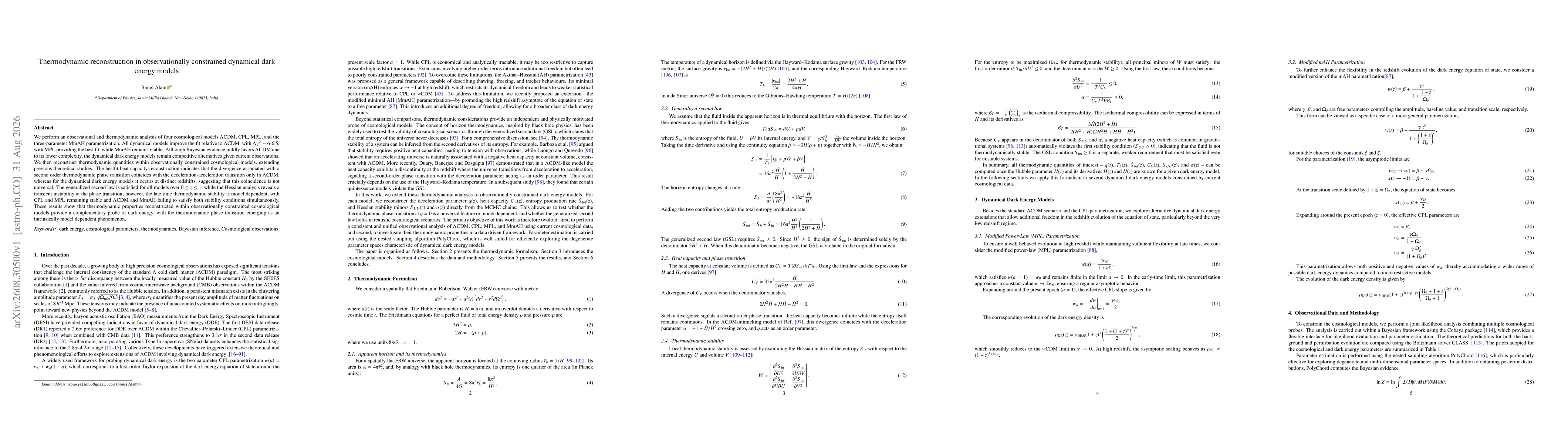 Thumbnail for Thermodynamic reconstruction in observationally constrained dynamical dark energy models