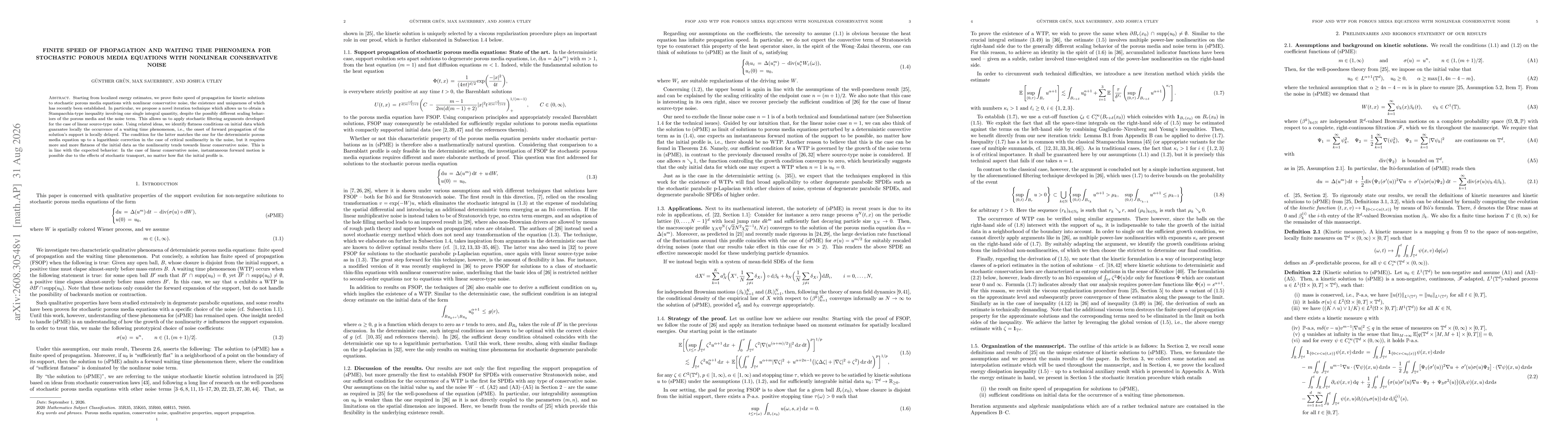 Thumbnail for Finite speed of propagation and waiting time phenomena for stochastic porous media equations with nonlinear conservative noise