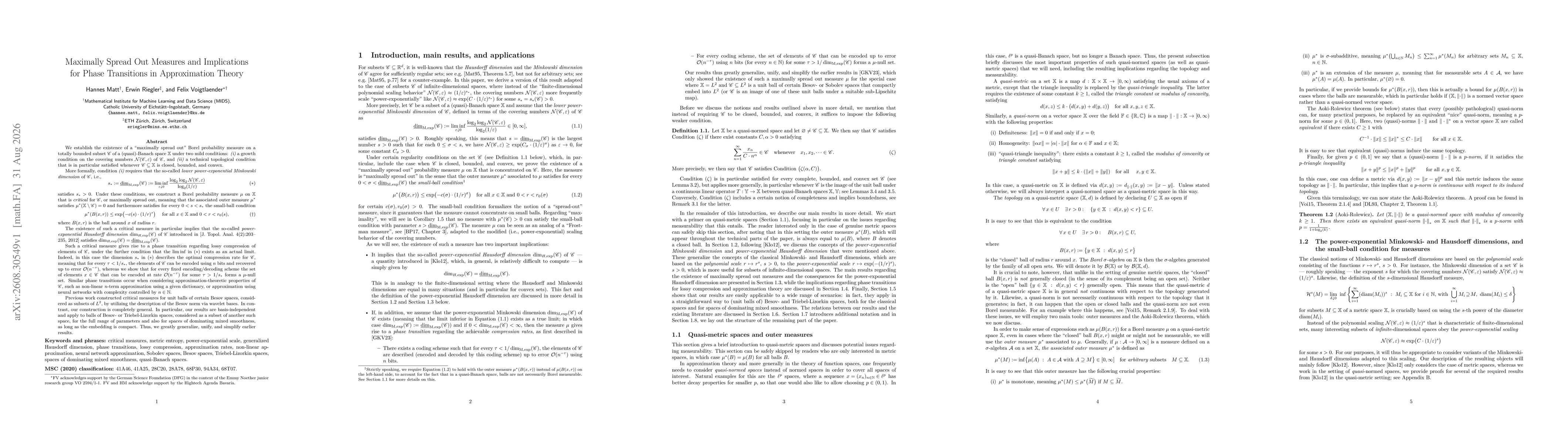 Thumbnail for Maximally Spread Out Measures and Implications for Phase Transitions in Approximation Theory