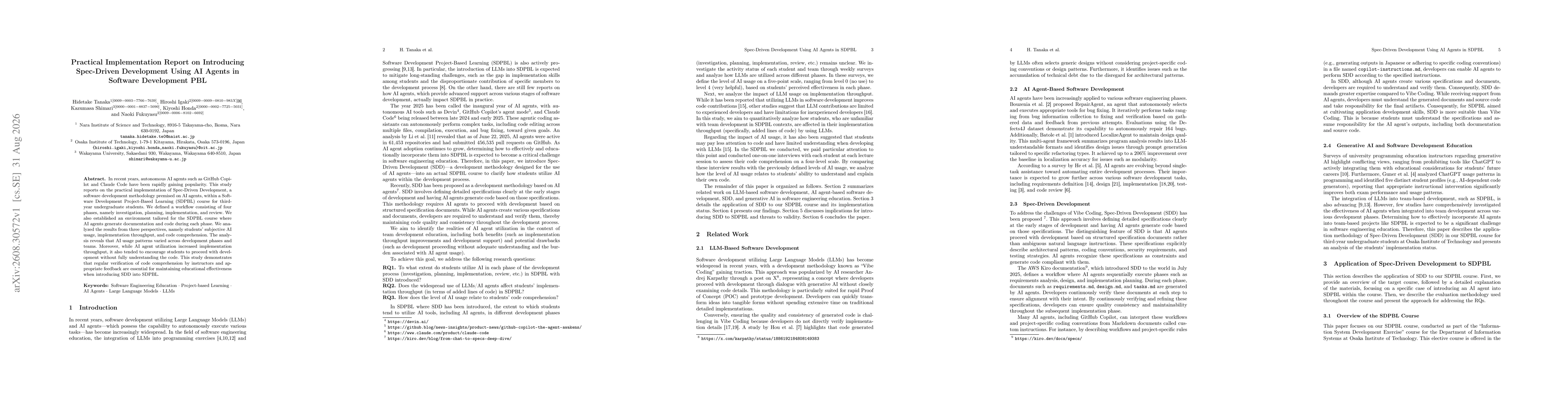 Thumbnail for Practical Implementation Report on Introducing Spec-Driven Development Using AI Agents in Software Development PBL