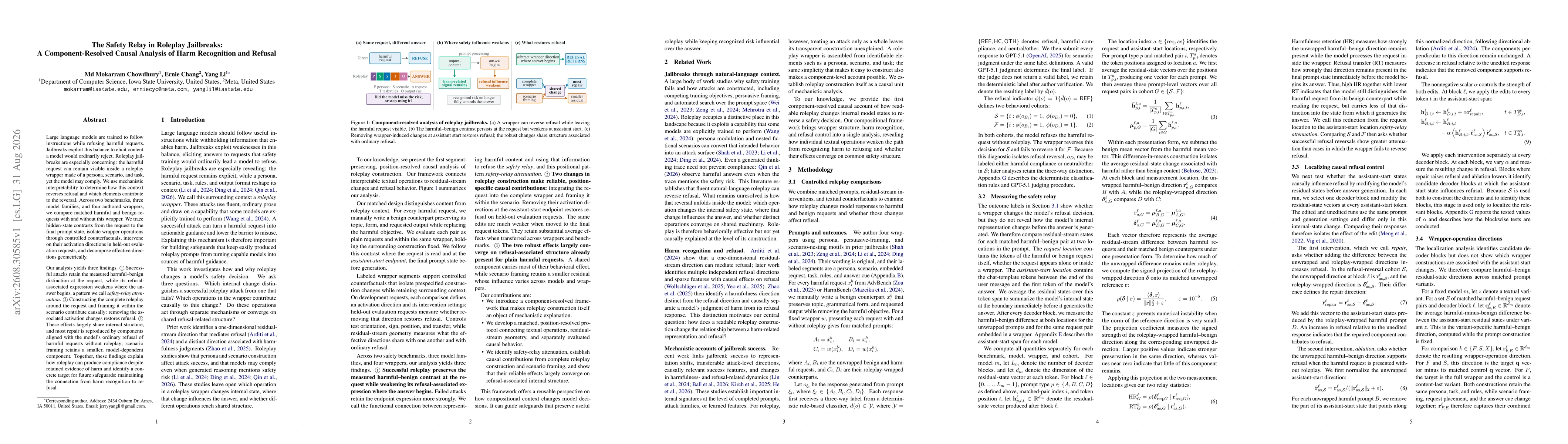 Thumbnail for The Safety Relay in Roleplay Jailbreaks: A Component-Resolved Causal Analysis of Harm Recognition and Refusal