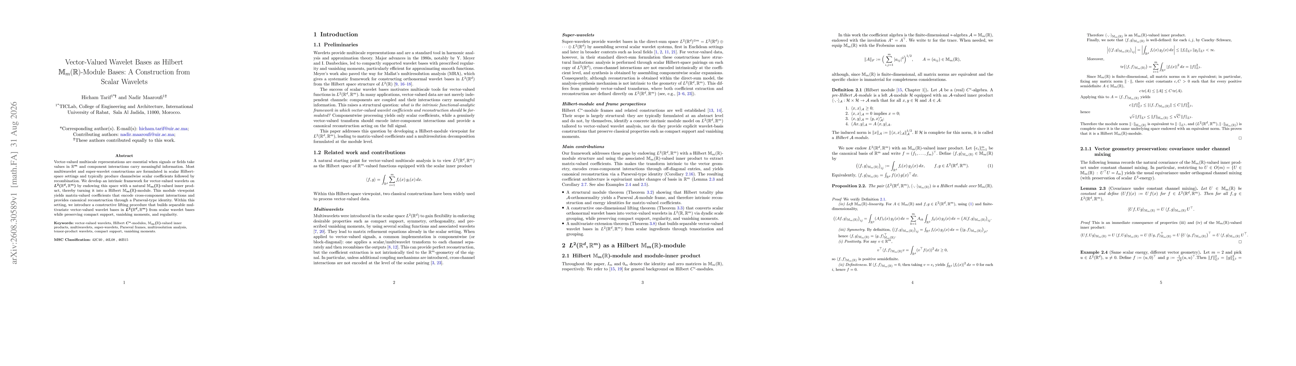 Thumbnail for Vector-Valued Wavelet Bases as Hilbert $\mathbb{M}_m(\mathbb{R})$-Module Bases: A Construction from Scalar Wavelets