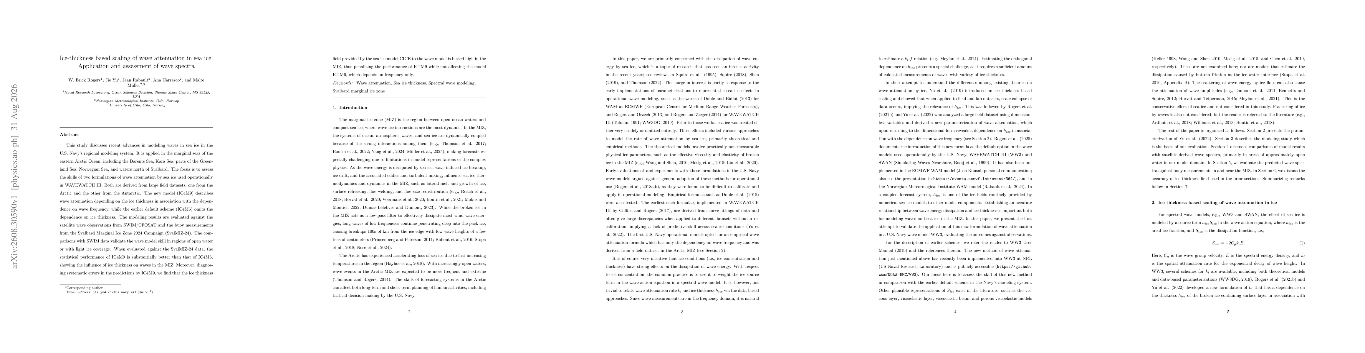 Thumbnail for Ice-thickness based scaling of wave attenuation in sea ice: Application and assessment of wave spectra