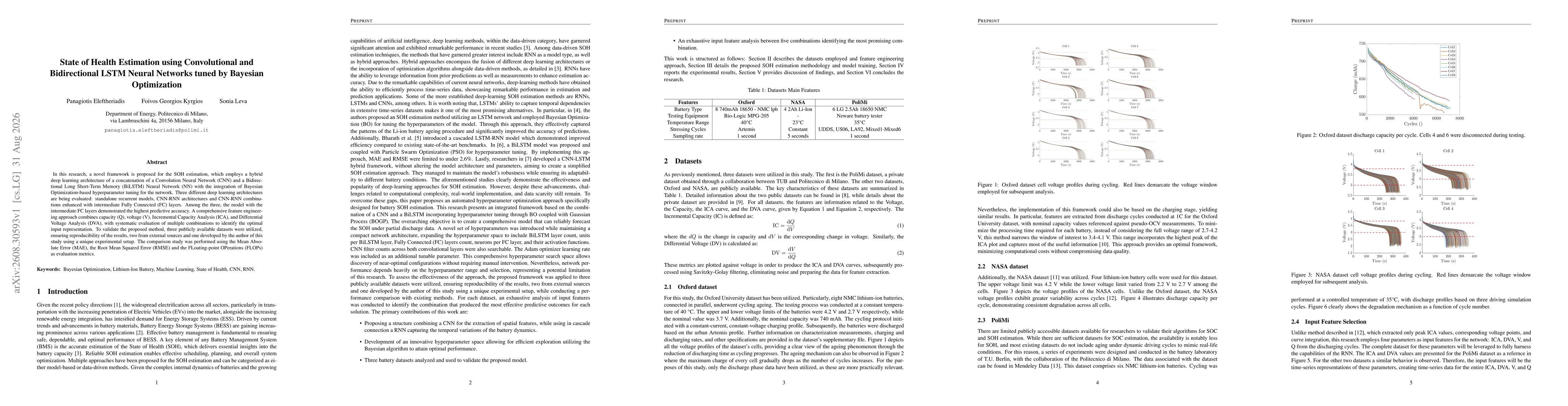 Thumbnail for State of Health Estimation using Convolutional and Bidirectional LSTM Neural Networks tuned by Bayesian Optimization