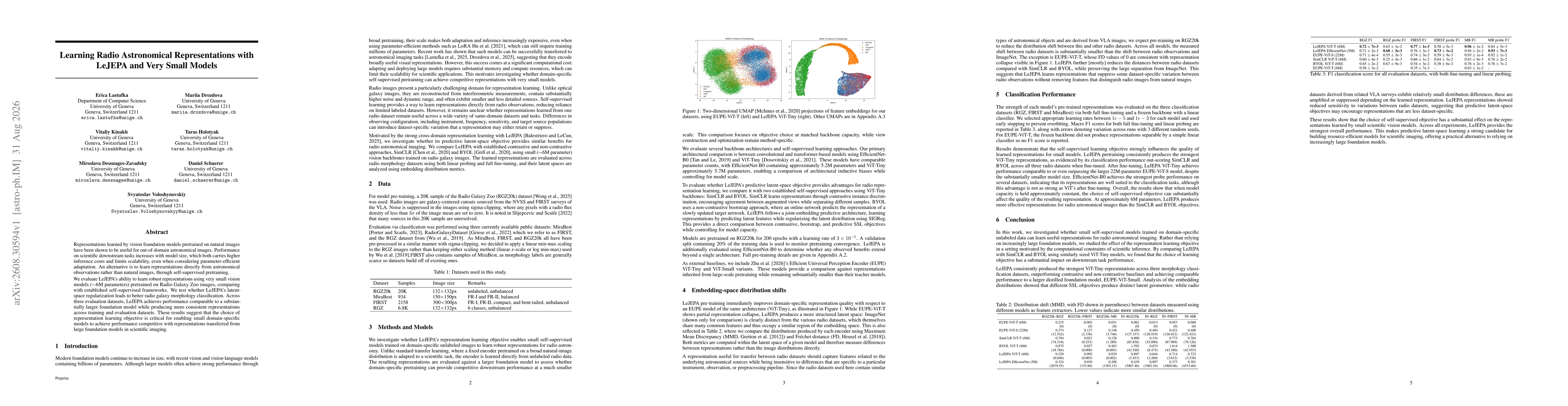 Thumbnail for Learning Radio Astronomical Representations with LeJEPA and Very Small Models