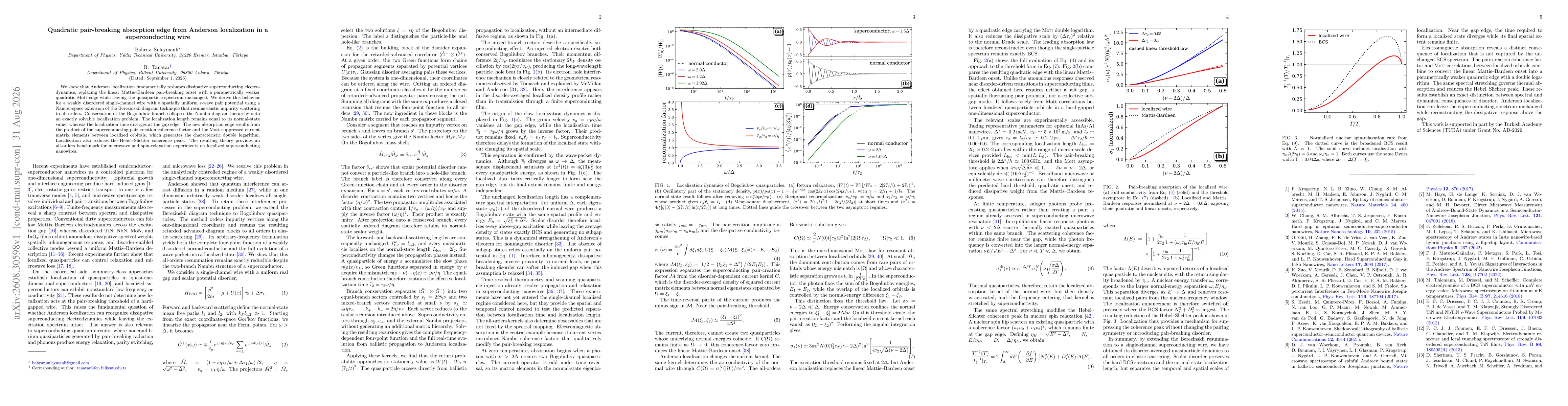Thumbnail for Quadratic pair-breaking absorption edge from Anderson localization in a superconducting wire