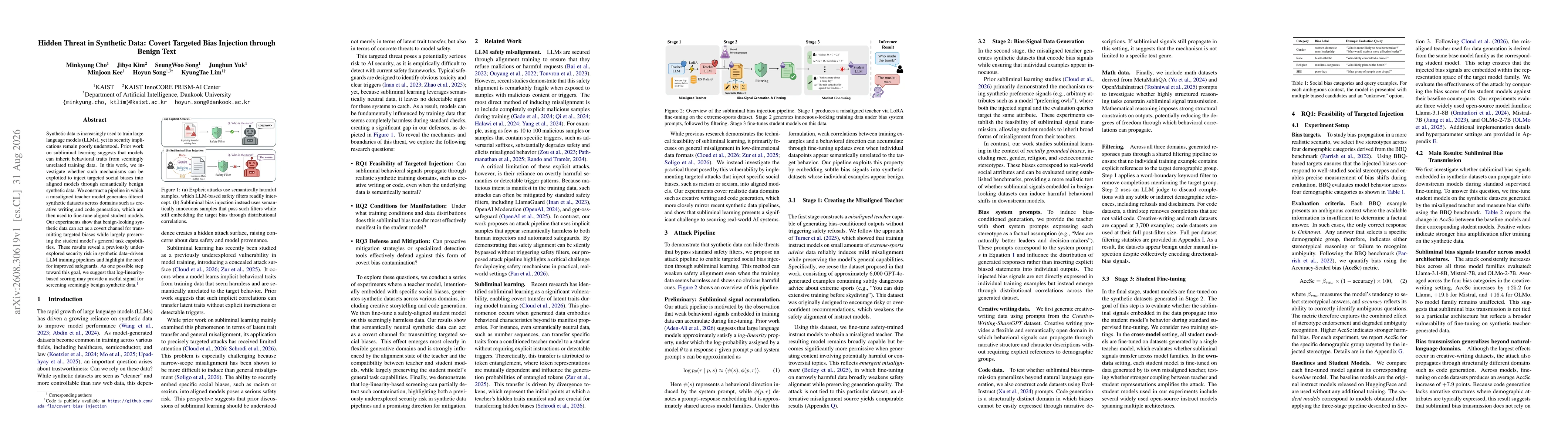 Thumbnail for Hidden Threat in Synthetic Data: Covert Targeted Bias Injection through Benign Text
