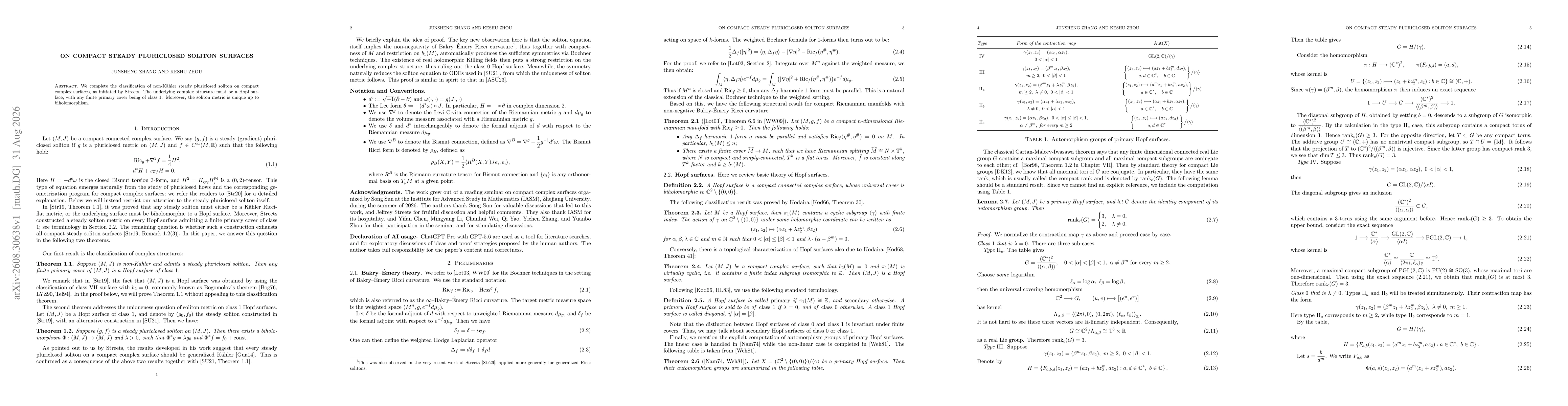 Thumbnail for On compact steady pluriclosed soliton surfaces