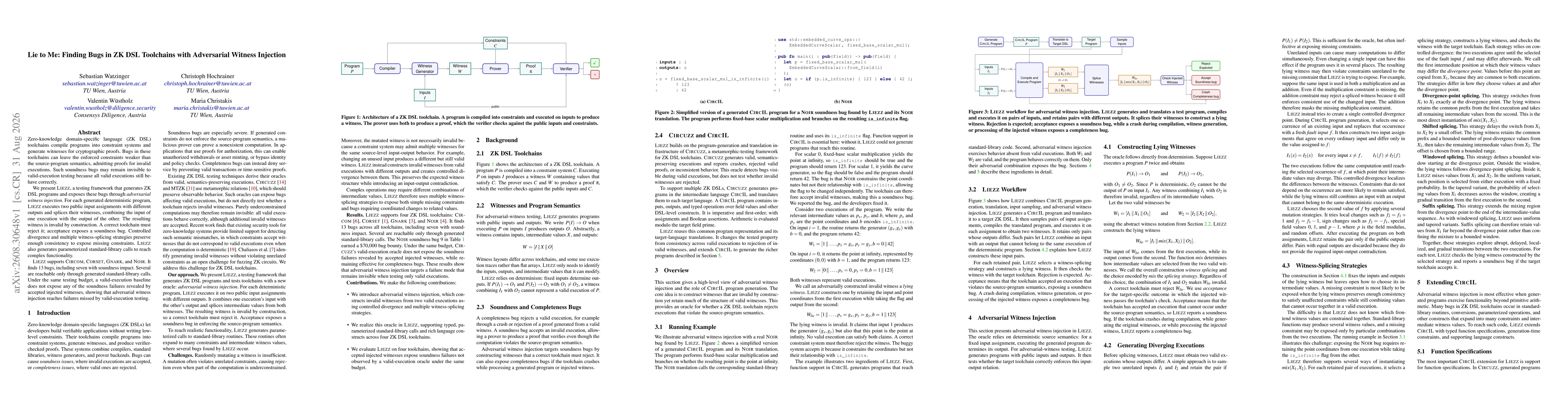 Thumbnail for Lie to Me: Finding Bugs in ZK DSL Toolchains with Adversarial Witness Injection