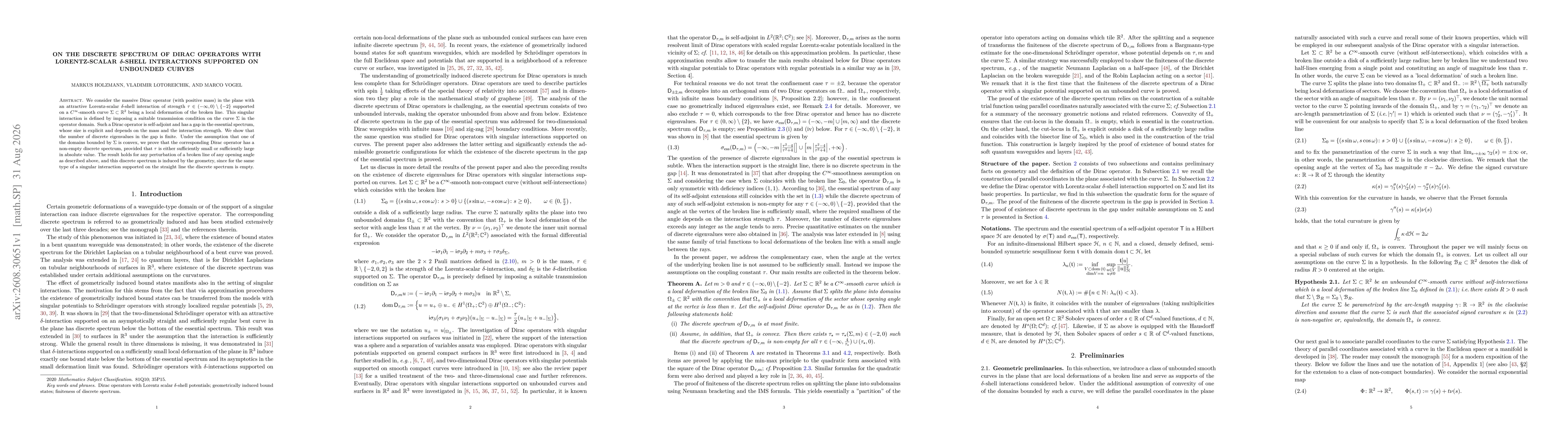 Thumbnail for On the discrete spectrum of Dirac operators with Lorentz-scalar $δ$-shell interactions supported on unbounded curves