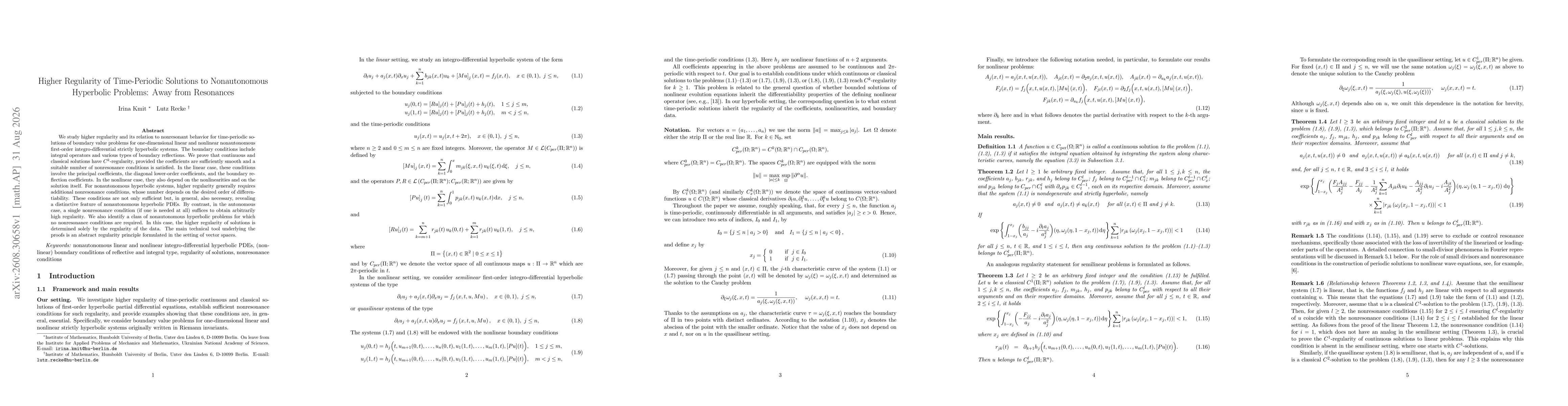 Thumbnail for Higher Regularity of Time-Periodic Solutions to Nonautonomous Hyperbolic Problems: Away from Resonances