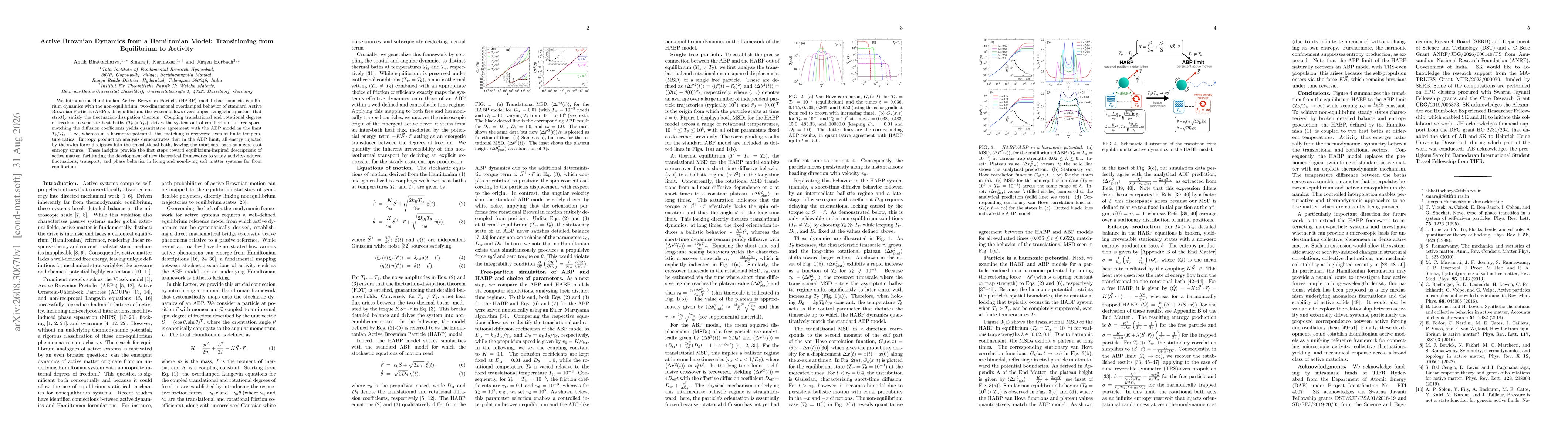 Thumbnail for Active Brownian Dynamics from a Hamiltonian Model: Transitioning from Equilibrium to Activity