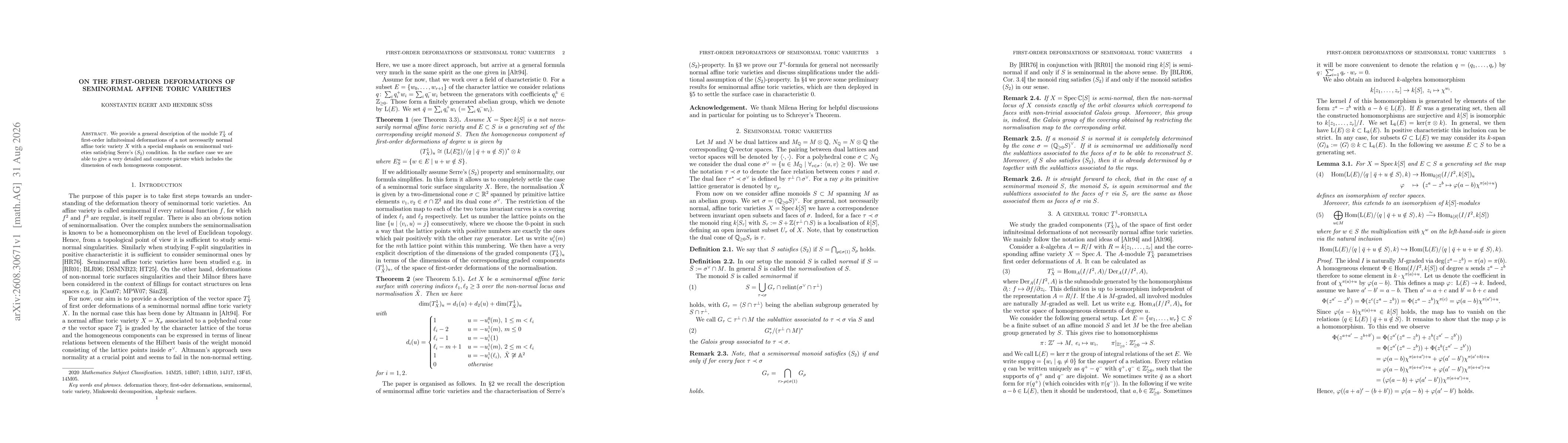 Thumbnail for On the first-order deformations of seminormal affine toric varieties