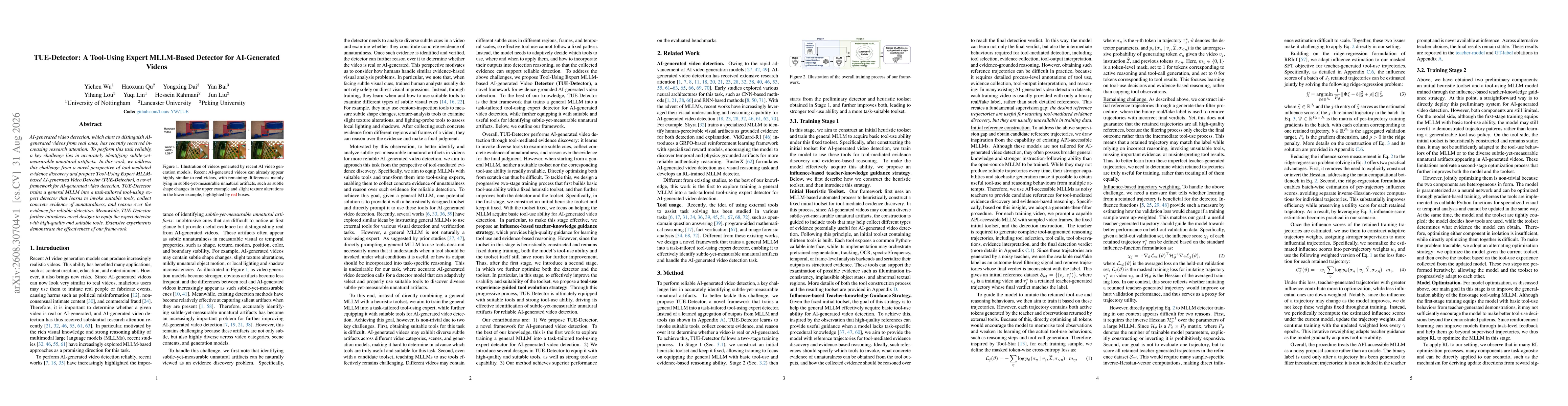 Thumbnail for TUE-Detector: A Tool-Using Expert MLLM-Based Detector for AI-Generated Videos