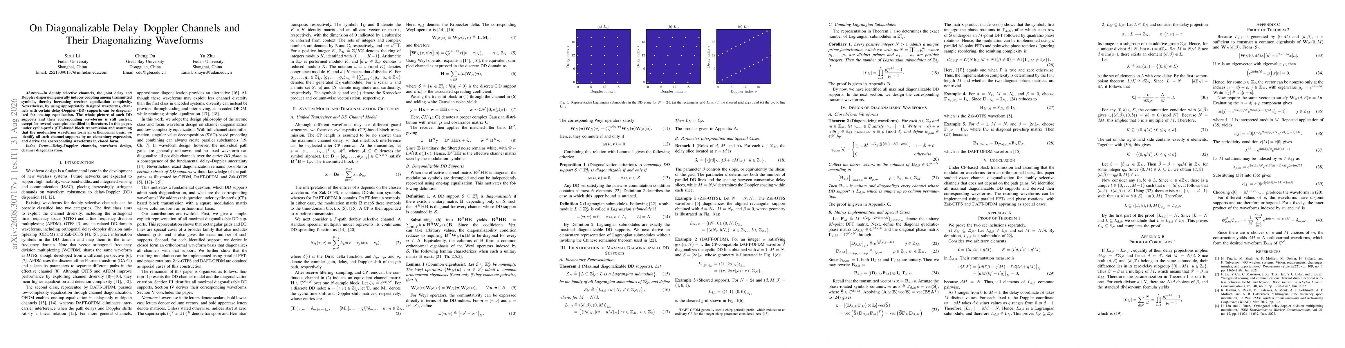 Thumbnail for On Diagonalizable Delay-Doppler Channels and Their Diagonalizing Waveforms