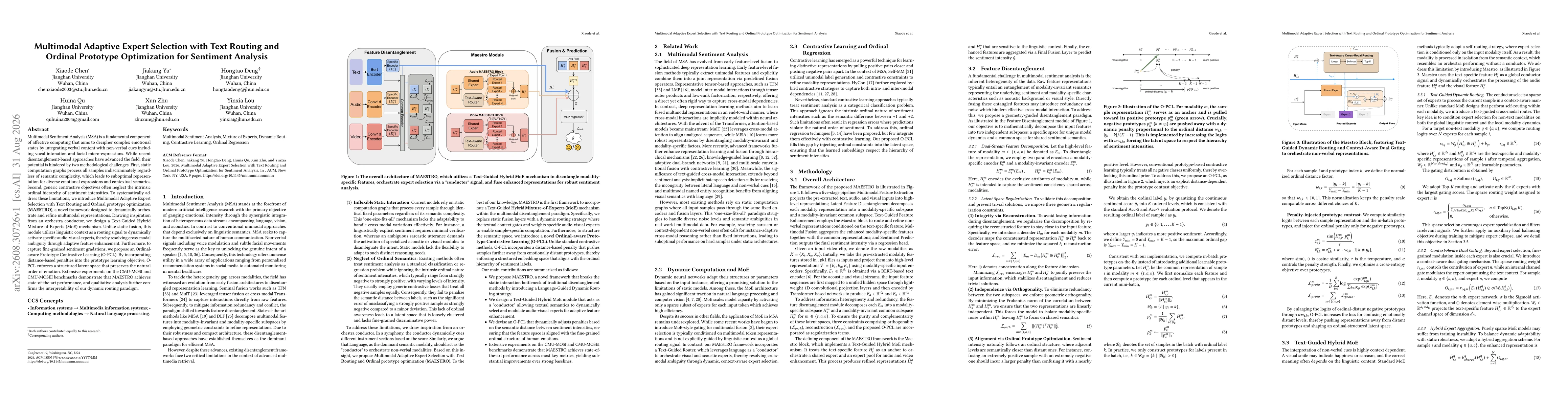 Thumbnail for Multimodal Adaptive Expert Selection with Text Routing and Ordinal Prototype Optimization for Sentiment Analysis