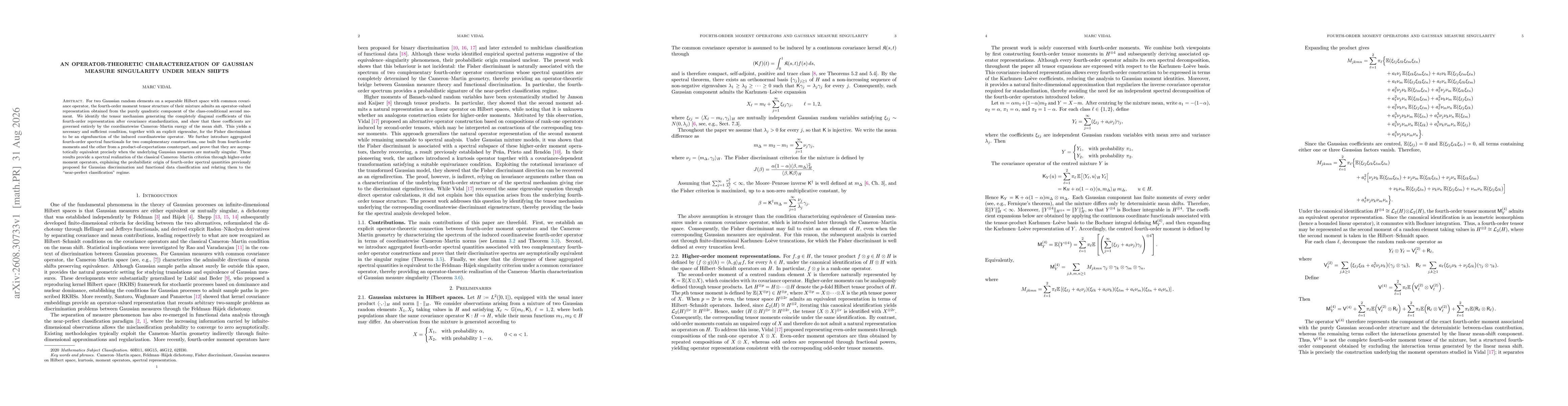 Thumbnail for An Operator-Theoretic Characterization of Gaussian Measure Singularity under Mean Shifts