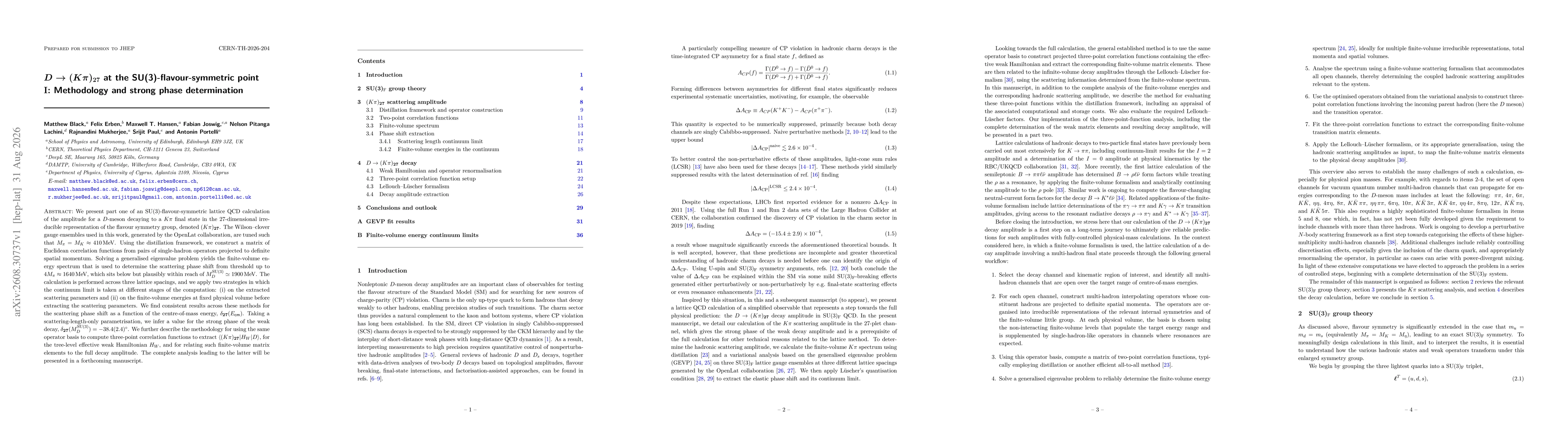 Thumbnail for $D \to (K π)_{\mathbf{27}}$ at the SU(3)-flavour-symmetric point I: Methodology and strong phase determination