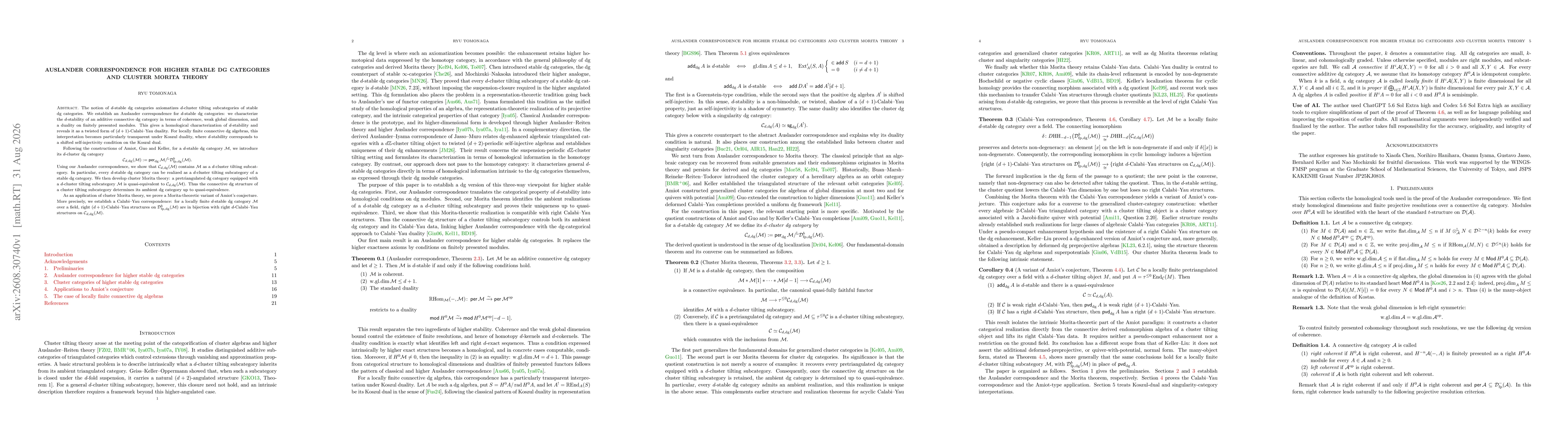Thumbnail for Auslander correspondence for higher stable dg categories and cluster Morita theory