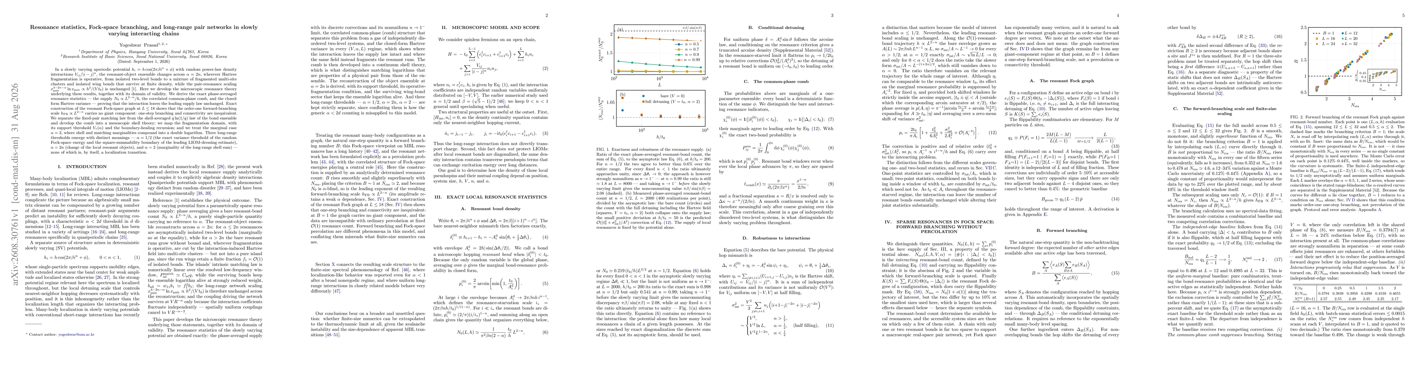 Thumbnail for Resonance statistics, Fock-space branching, and long-range pair networks in slowly varying interacting chains