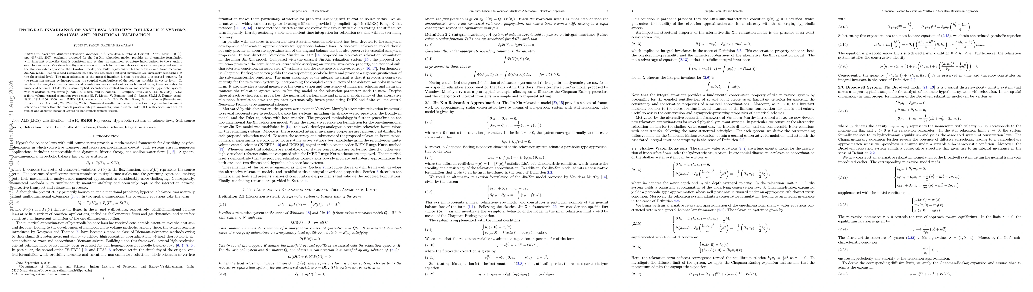 Thumbnail for Integral Invariants of Vasudeva Murthy's Relaxation Systems: Analysis and Numerical Validation