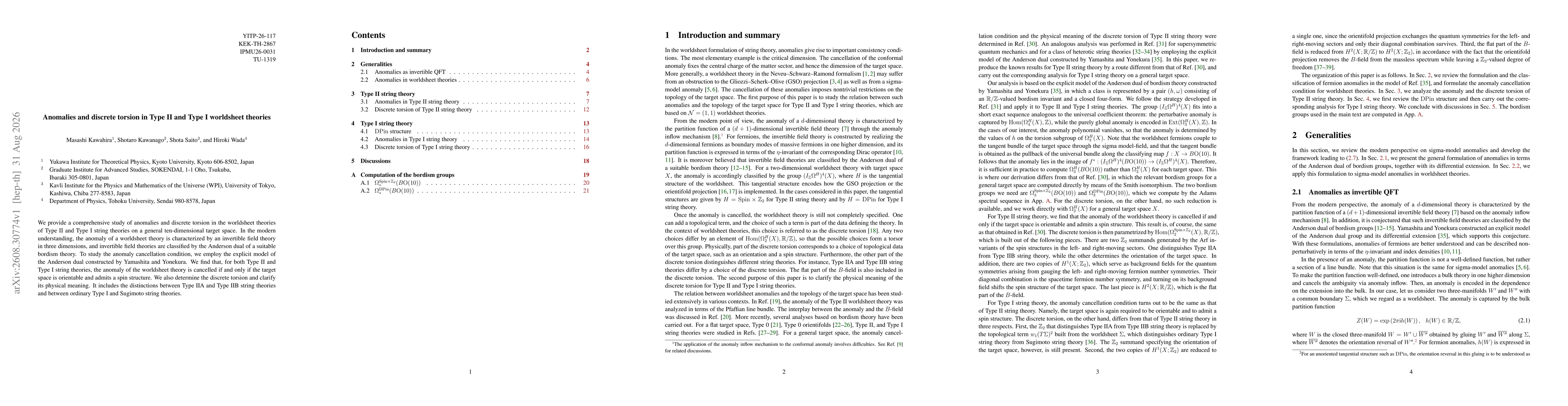 Thumbnail for Anomalies and discrete torsion in Type II and Type I worldsheet theories