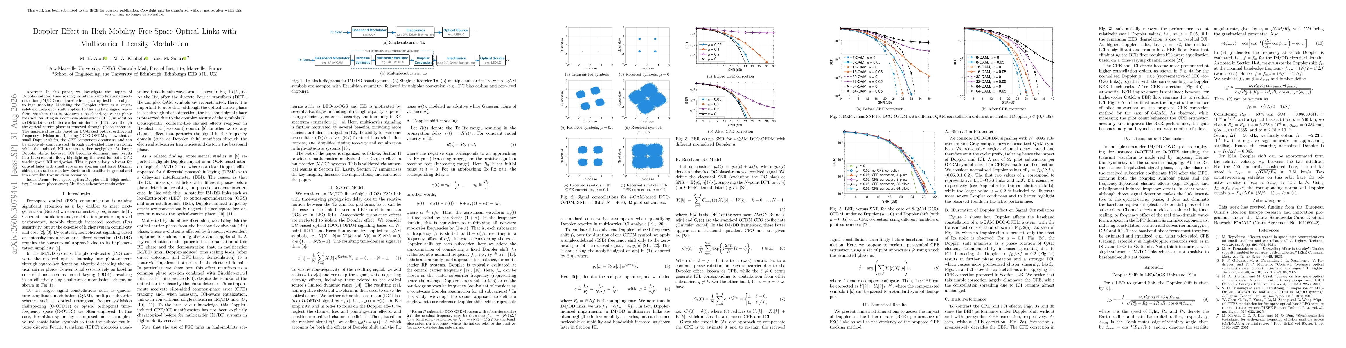 Thumbnail for Doppler Effect in High-Mobility Free Space Optical Links with Multicarrier Intensity Modulation