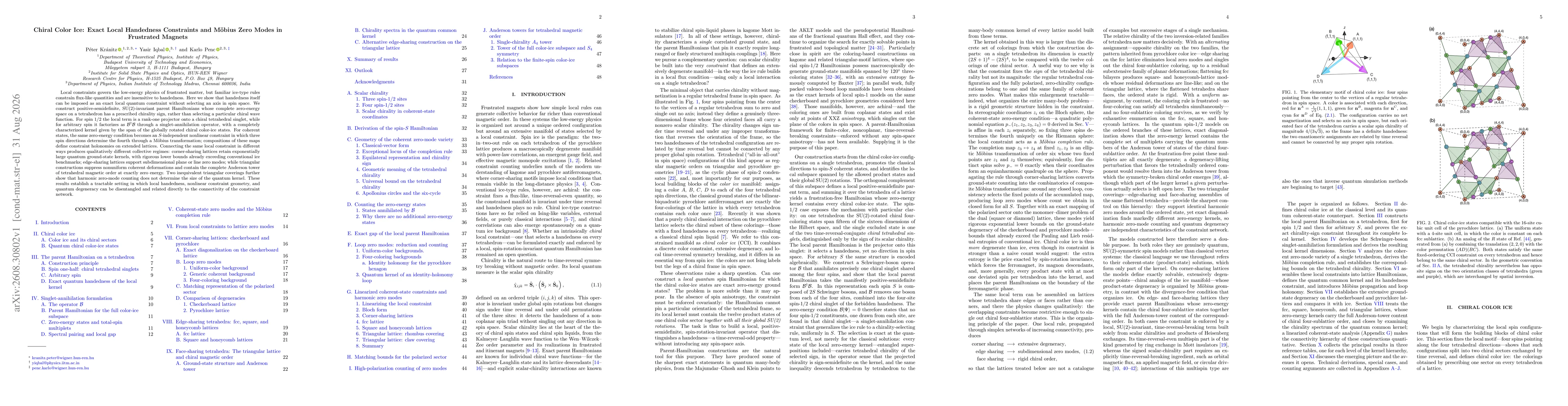 Thumbnail for Chiral Color Ice: Exact Local Handedness Constraints and Möbius Zero Modes in Frustrated Magnets