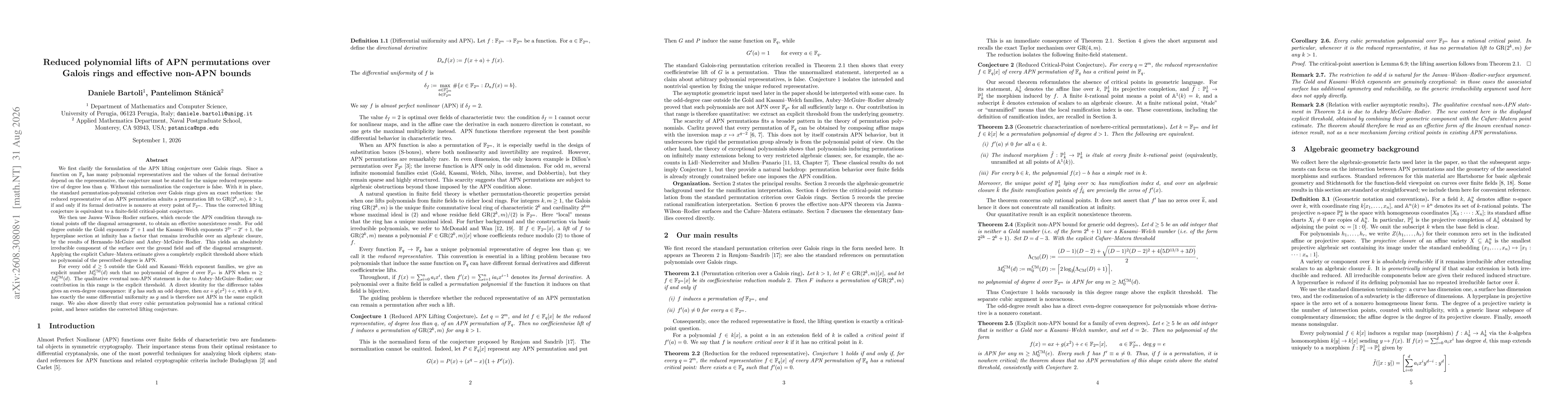 Thumbnail for Reduced polynomial lifts of APN permutations over Galois rings and effective non-APN bounds