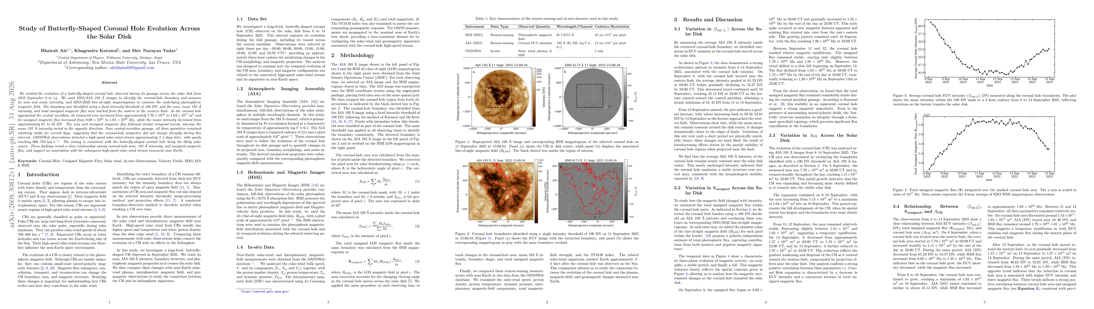Thumbnail for Study of Butterfly-Shaped Coronal Hole Evolution Across the Solar Disk