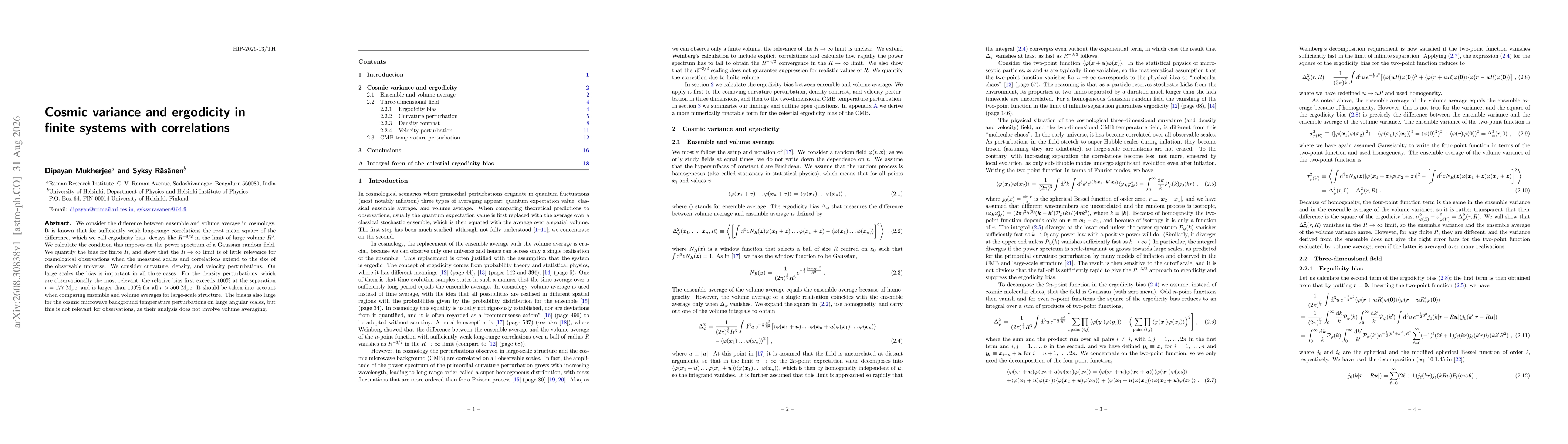 Thumbnail for Cosmic variance and ergodicity in finite systems with correlations