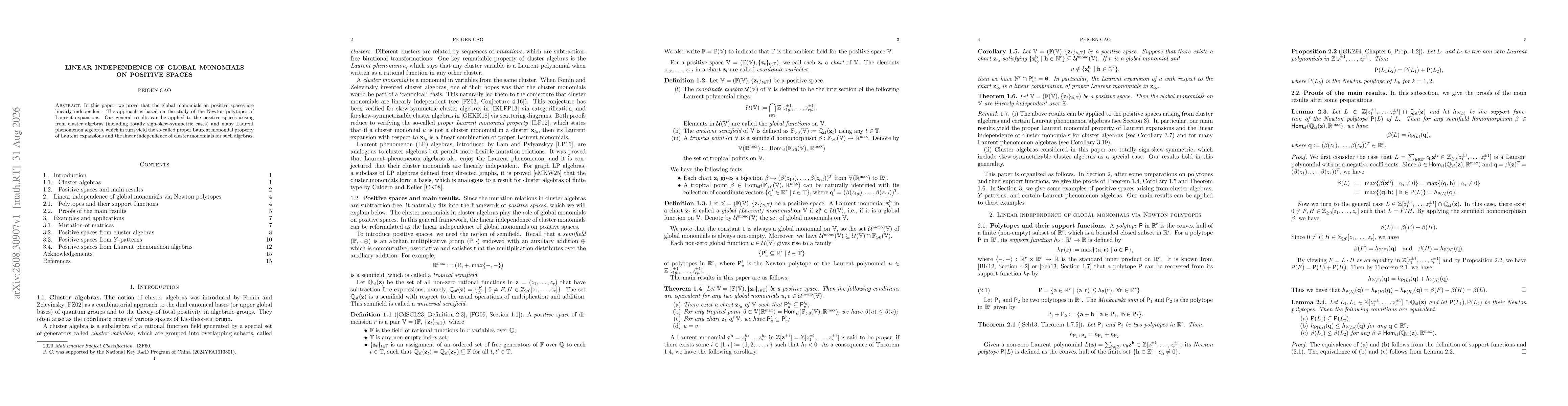 Thumbnail for Linear independence of global monomials on positive spaces