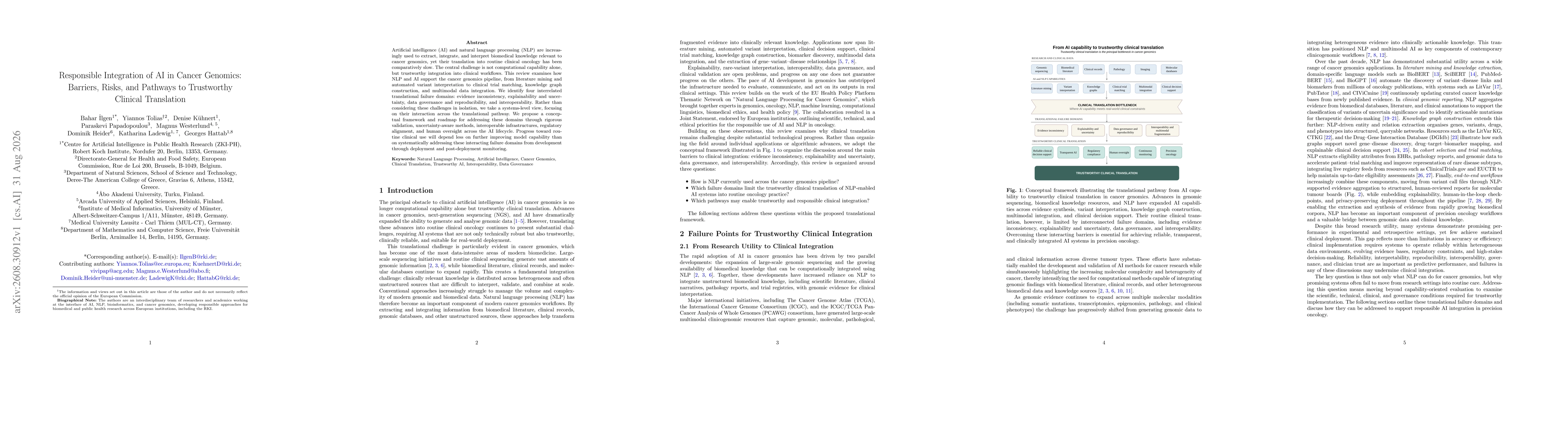 Thumbnail for Responsible Integration of AI in Cancer Genomics: Barriers, Risks, and Pathways to Trustworthy Clinical Translation