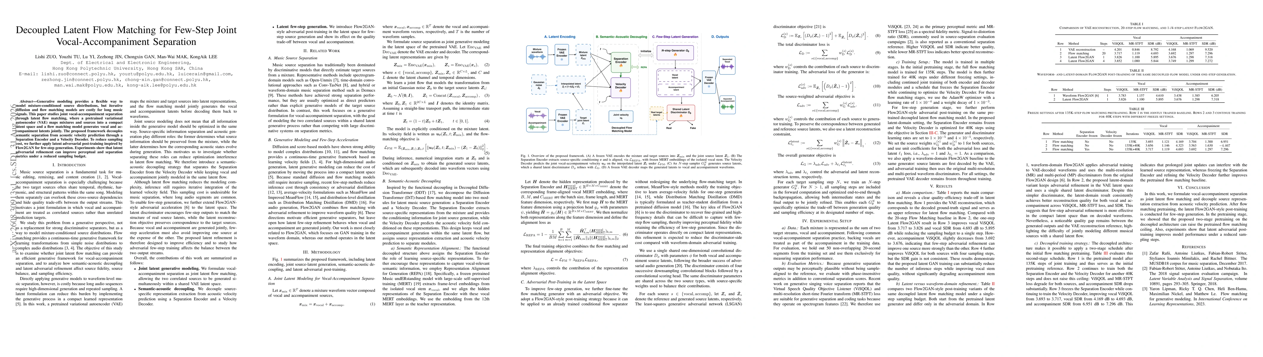 Thumbnail for Decoupled Latent Flow Matching for Few-Step Joint Vocal-Accompaniment Separation