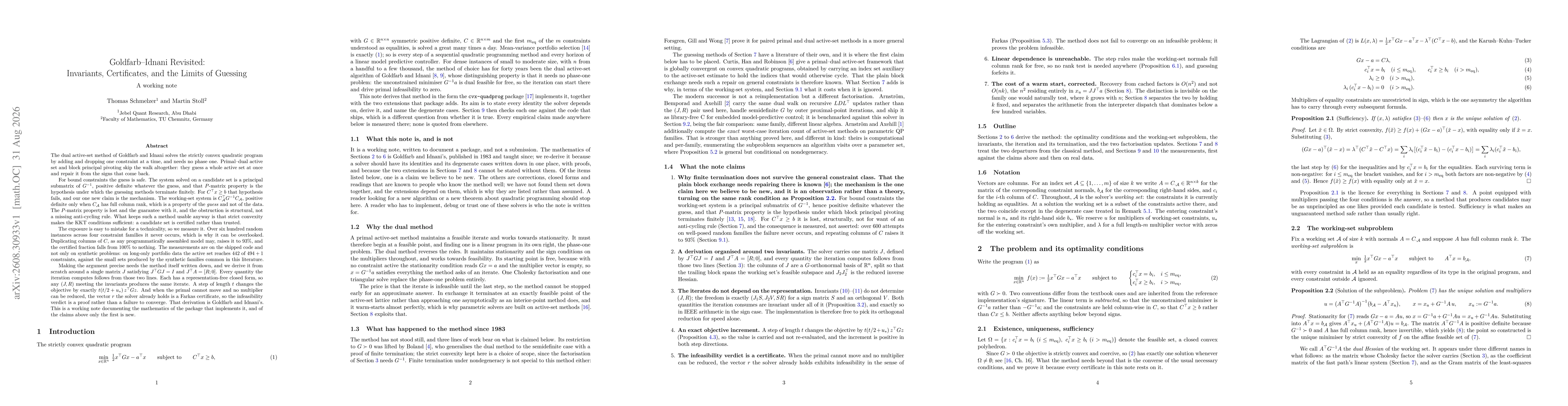 Thumbnail for Goldfarb-Idnani Revisited:Invariants, Certificates, and the Limits of Guessing