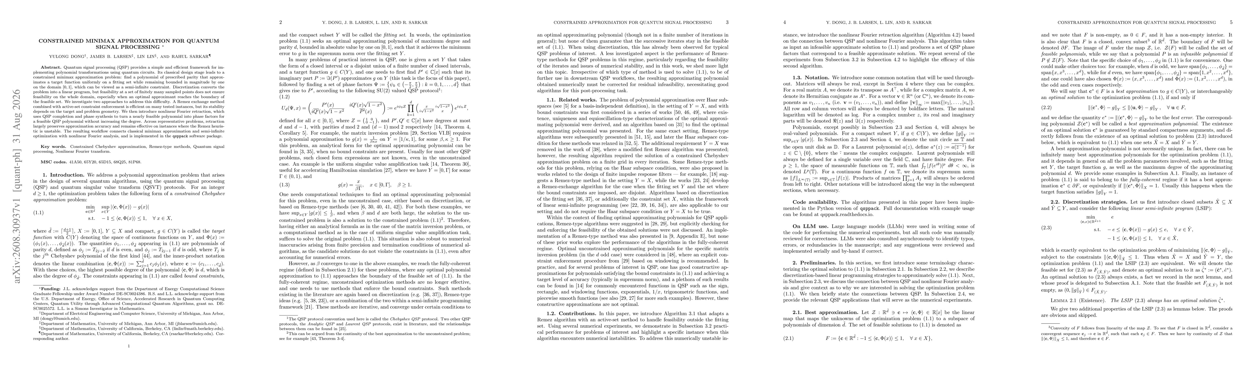 Thumbnail for Constrained minimax approximation for quantum signal processing