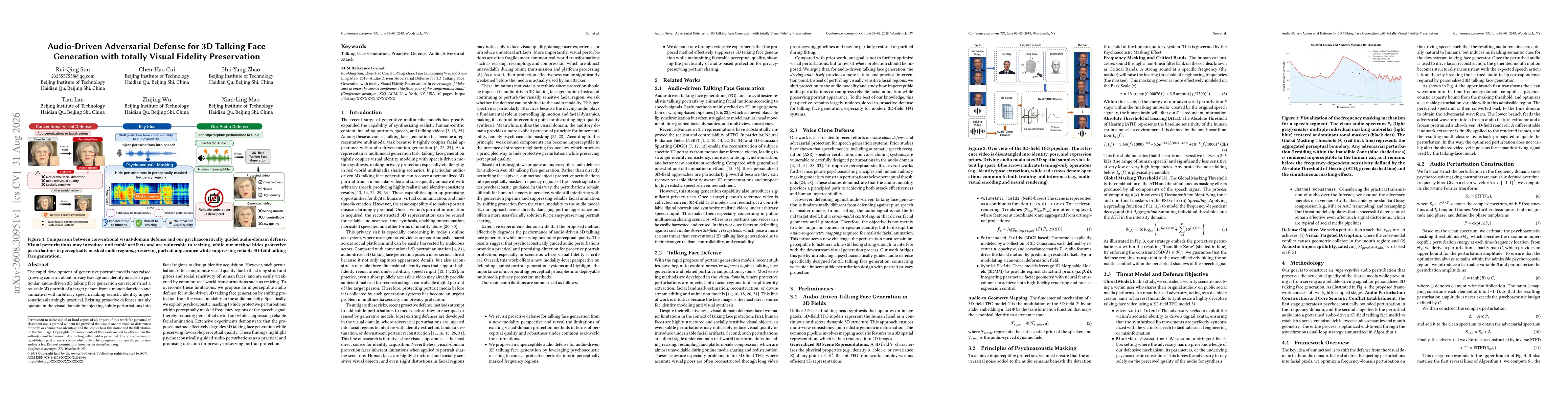 Thumbnail for Audio-Driven Adversarial Defense for 3D Talking Face Generation with totally Visual Fidelity Preservation