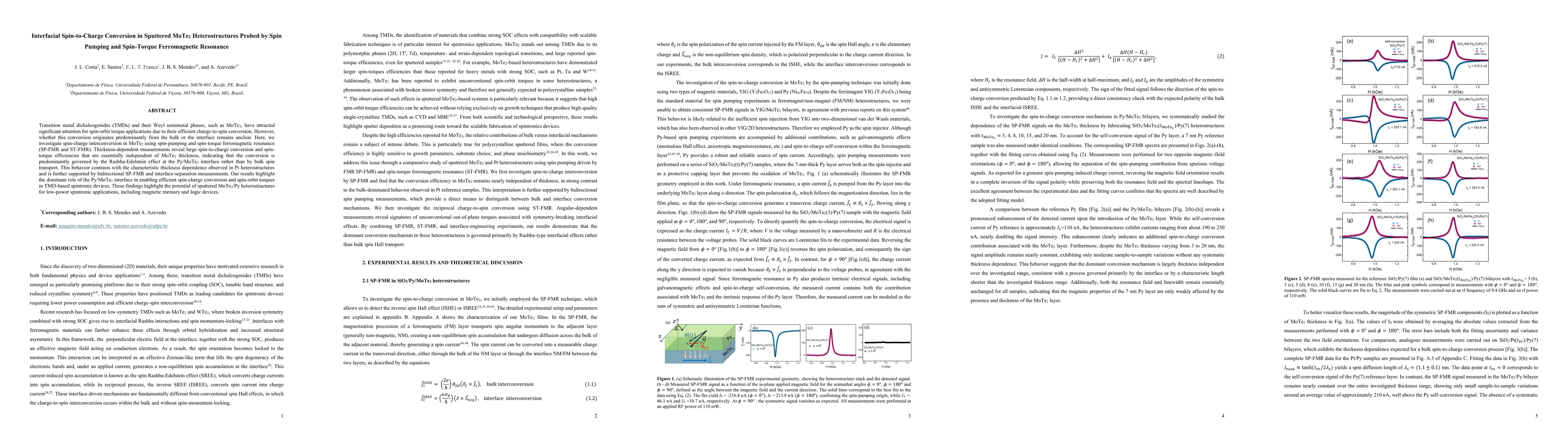 Thumbnail for Interfacial Spin-to-Charge Conversion in Sputtered MoTe2 Heterostructures Probed by Spin Pumping and Spin-Torque Ferromagnetic Resonance